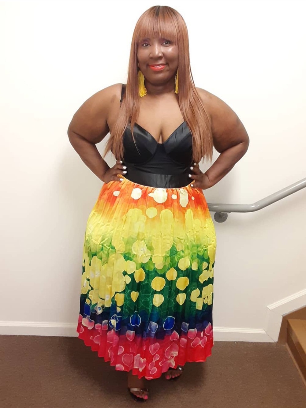 Multicolor Rainbow Dot Pleated Maxi Skirt